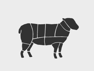 Silhouette of a lamb with primal cuts outlined in white