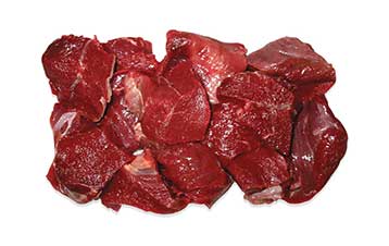 Chunks of raw venison stew meat