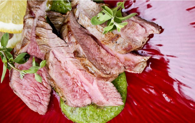 rost leg of lamb with herb almond pesto