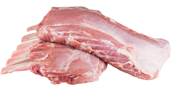 Two raw petite veal racks, stacked